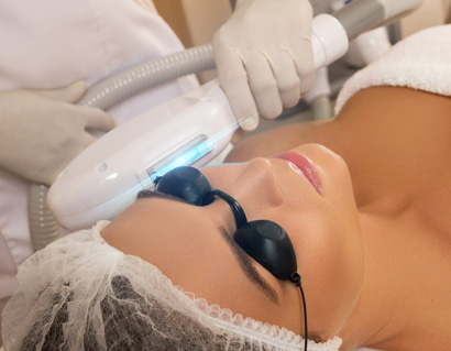 Beautiful woman during photo rejuvenation