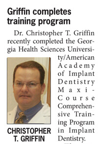 The Index Journal, Greenwood, SC - Sunday  edition,  features Dr. Christopher T Griffin