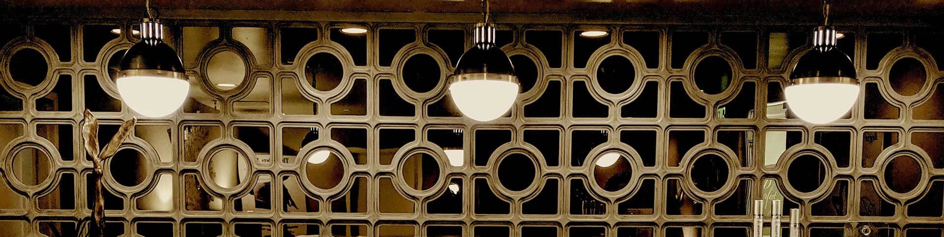 Desk with three pendant lights
