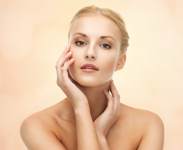Woman touching her face