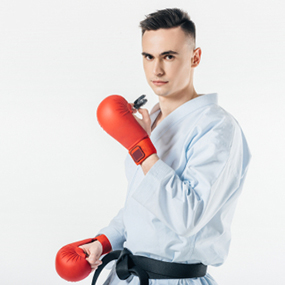 Sports man weraing a mouth guard