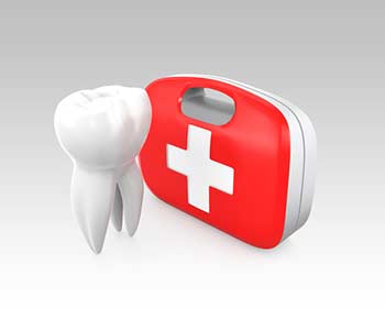 3D teeth and first aid kit, for oral hygiene concept
